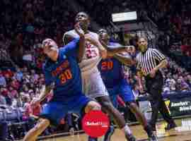 Coleby being fouled by Gators